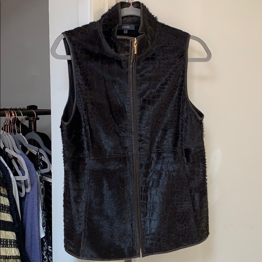 Genuine leather cow hair vest